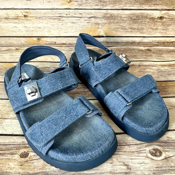 Steve Madden Womens Blue Denim Mona Open Toe Dad Sandals Size 8.5 M - Picture 1 of 8